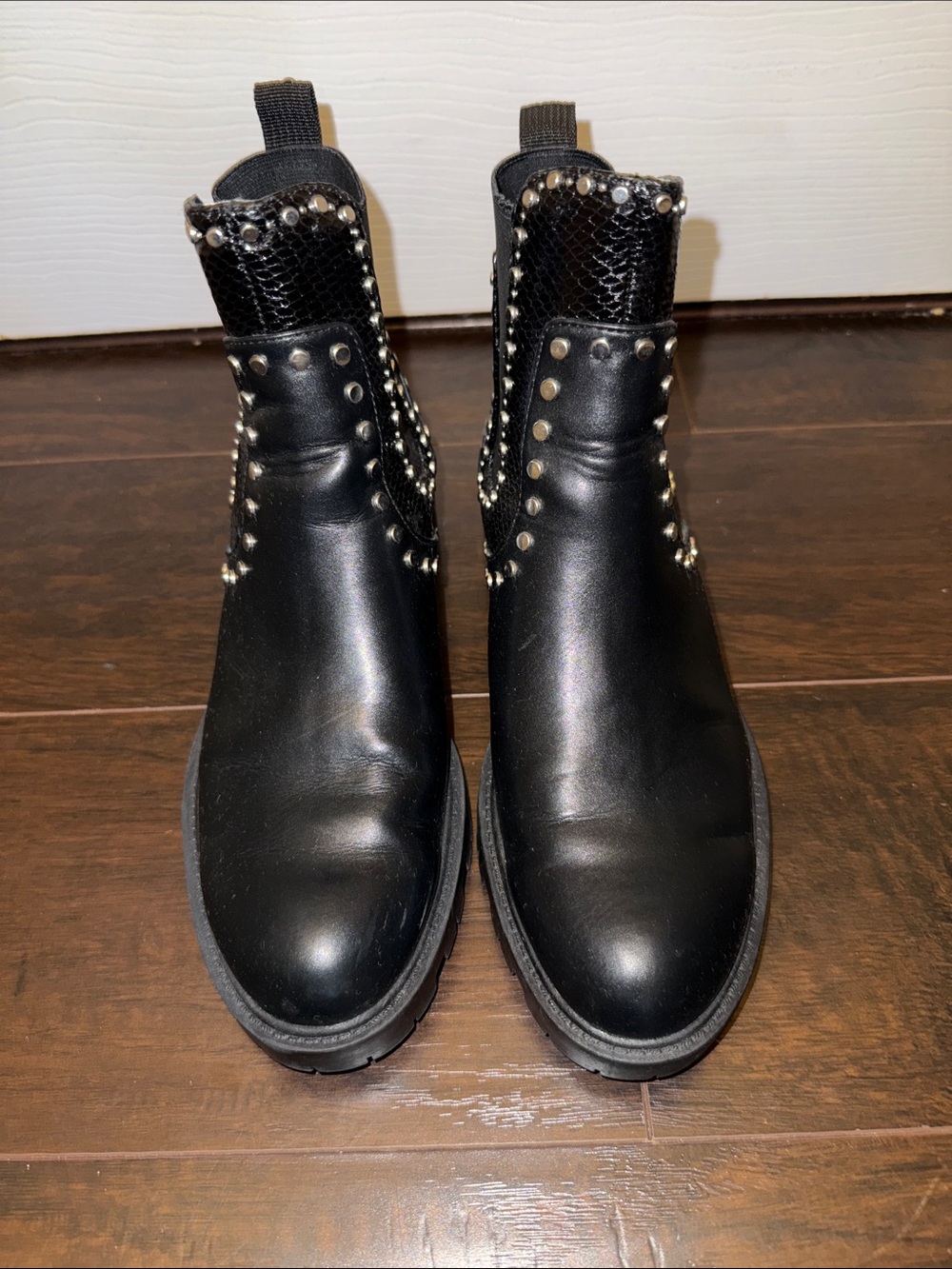 Studded Black Leather Chelsea Boots